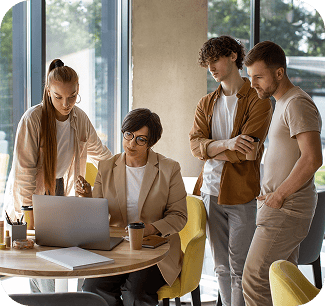 Team collaborating on software development and coding projects.