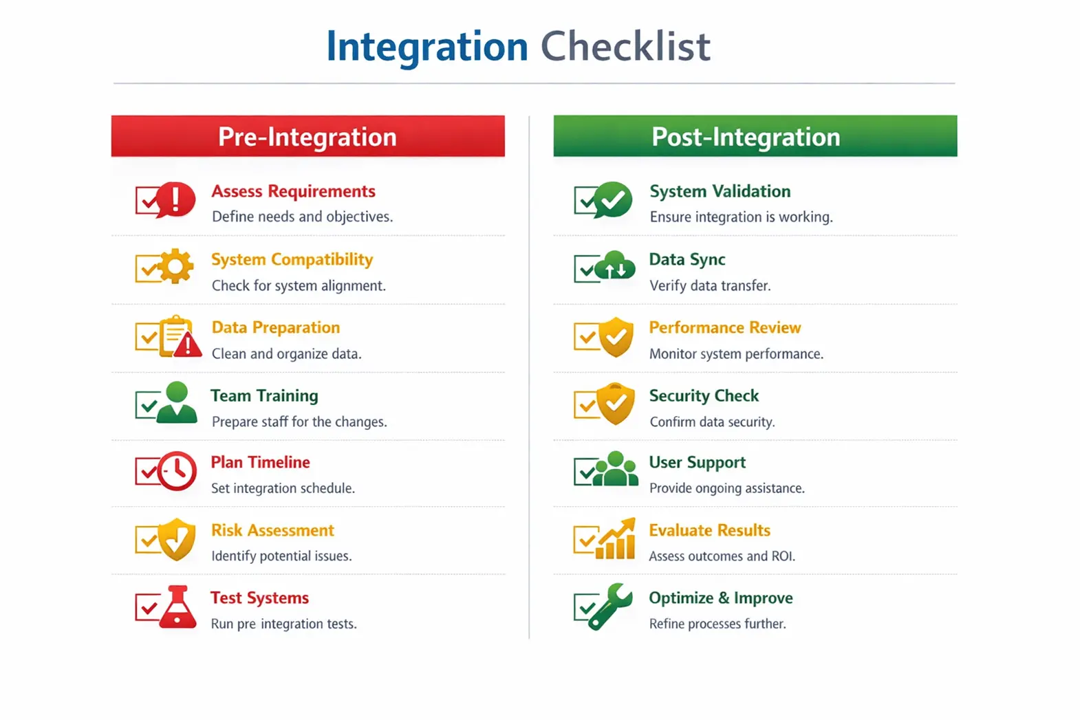 Pre and Post Integration Checklist Infographic
