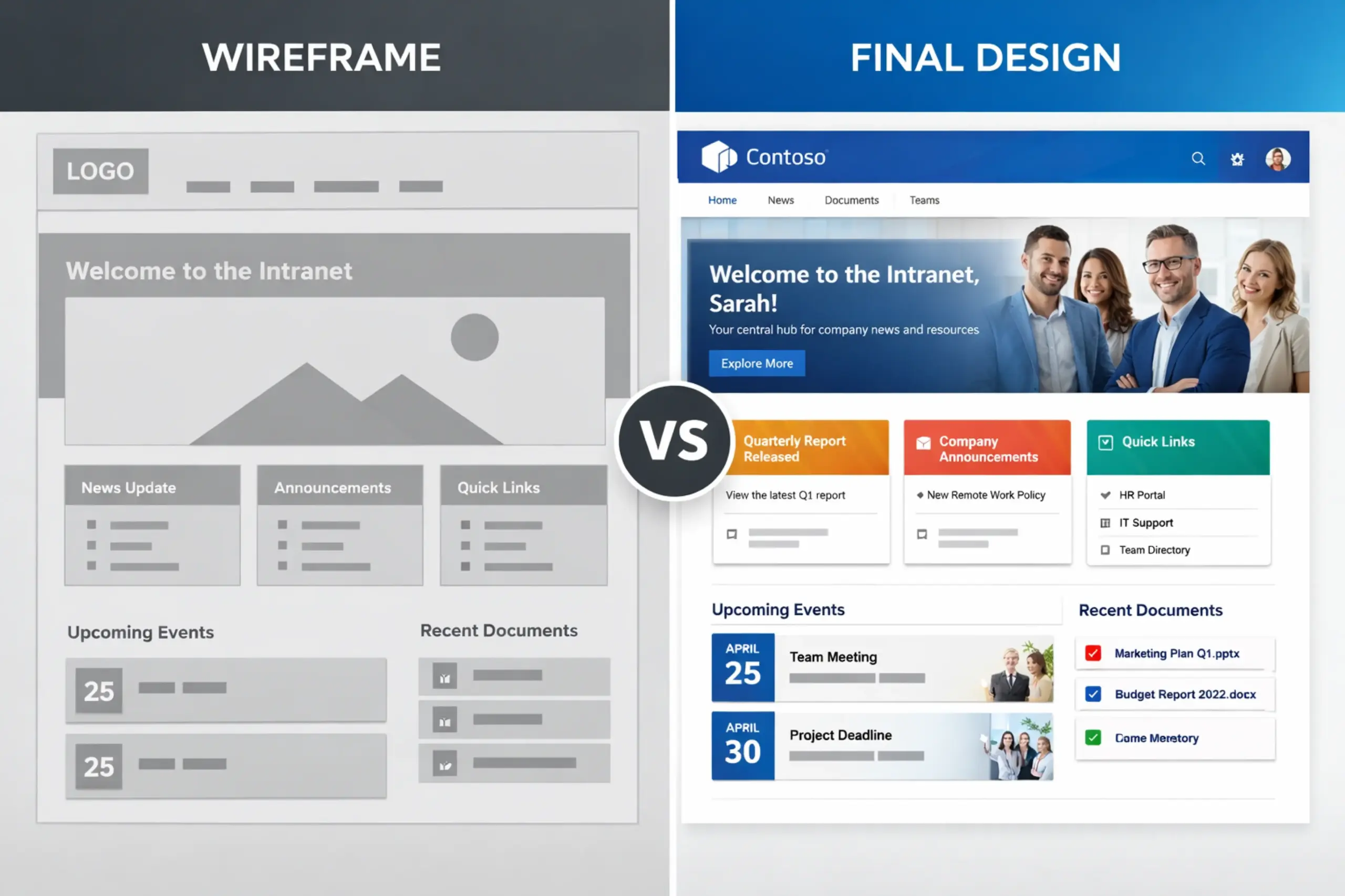 Wireframe vs Final Design Comparison